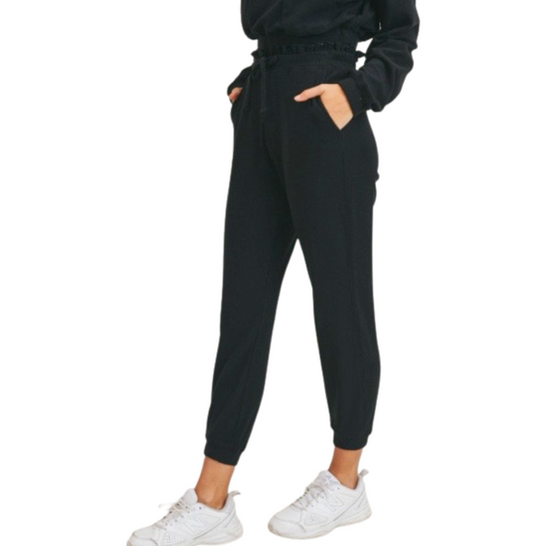 Ribbed Joggers and Cropped Hoodie Set (Black or Natural)