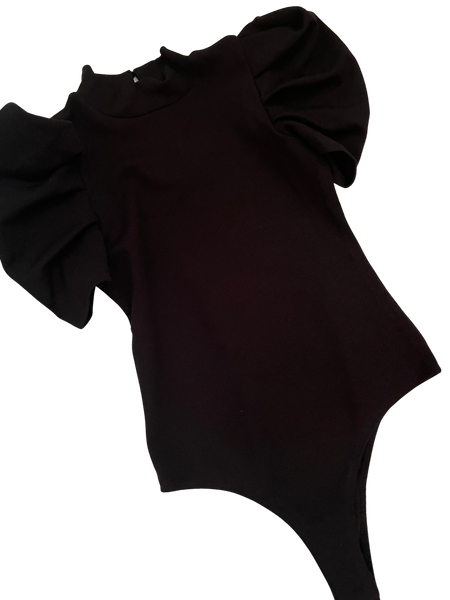 Black Puffy Sleeves Bodysuit