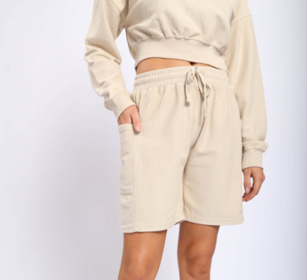 Ribbed Lounge Top and Shorts with Side Pockets - Set